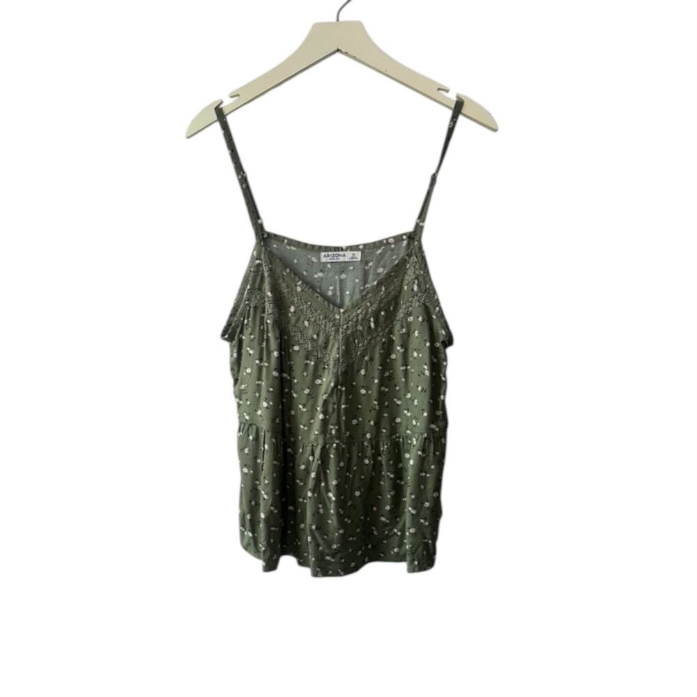 Y2K Arizona Green Floral Babydoll Tank Top Size XL